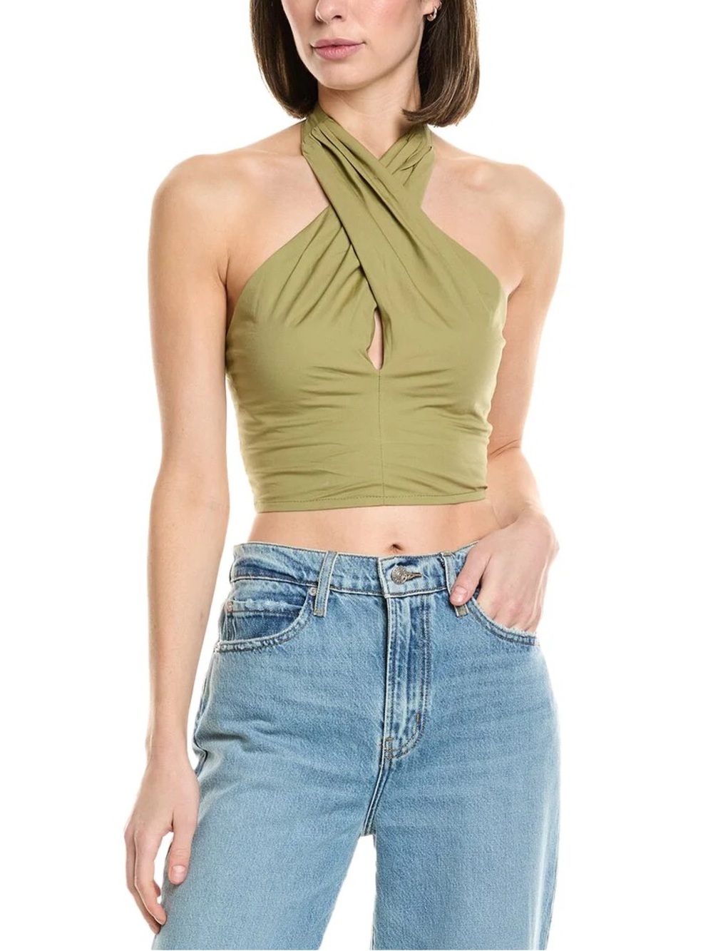 NWT Staud Kai Smocked Halter Top Khaki Green Size Large